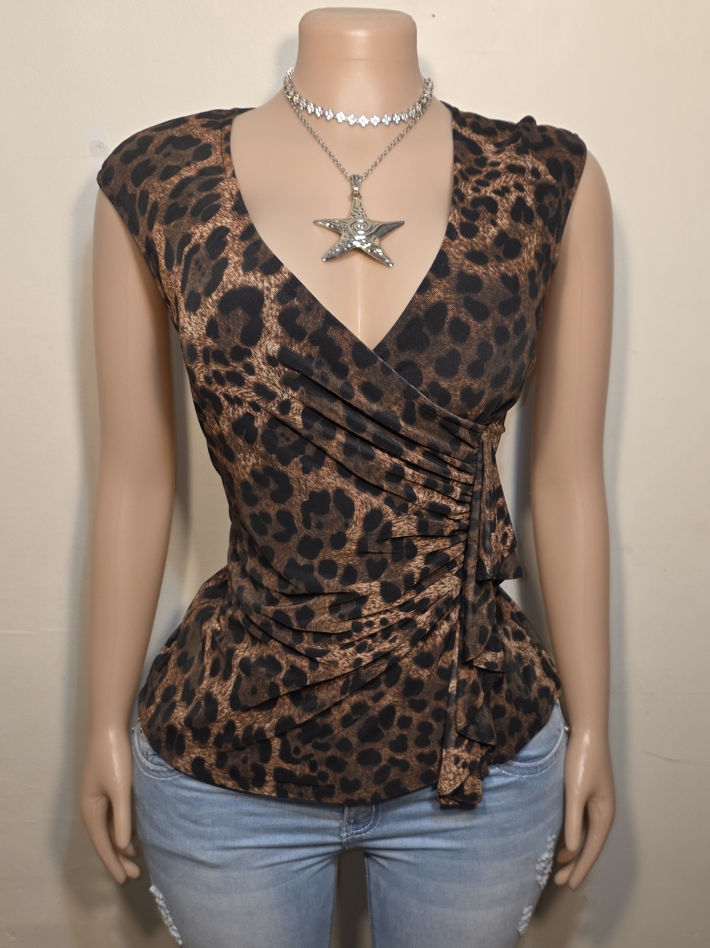 ☆Boston Proper Brown and Black Leopard Wrap-Style Women's Top☆